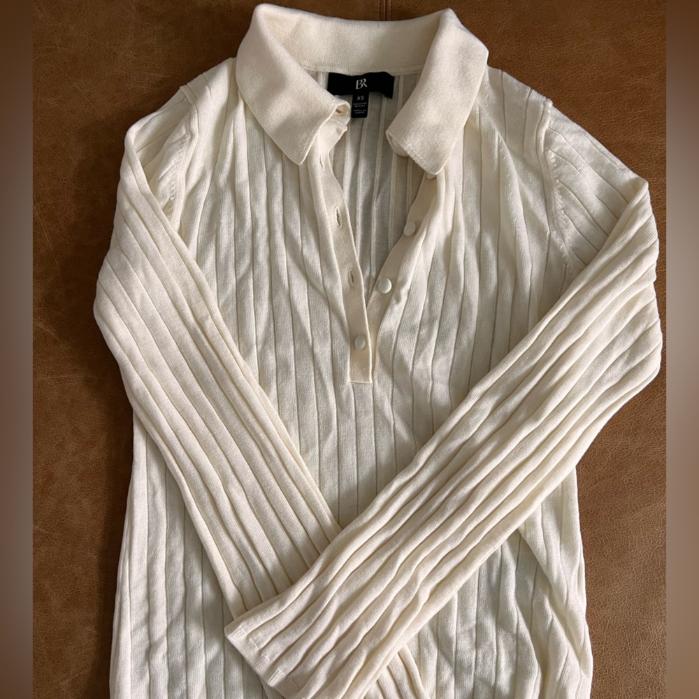 Banana Republic ribbed cream merino wool Henley